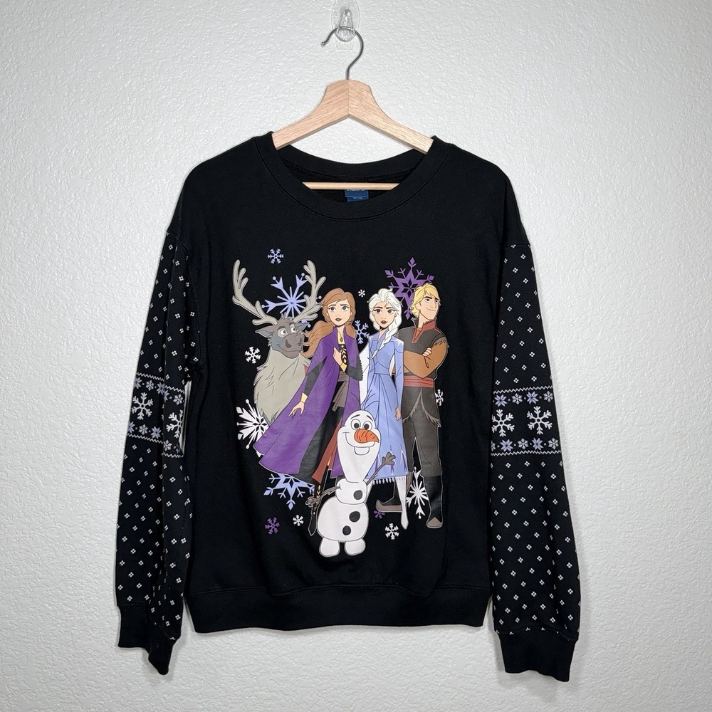 Disney‎ Frozen II Girls Sweatshirt Black Holiday Lights Removed Youth L (11-13)